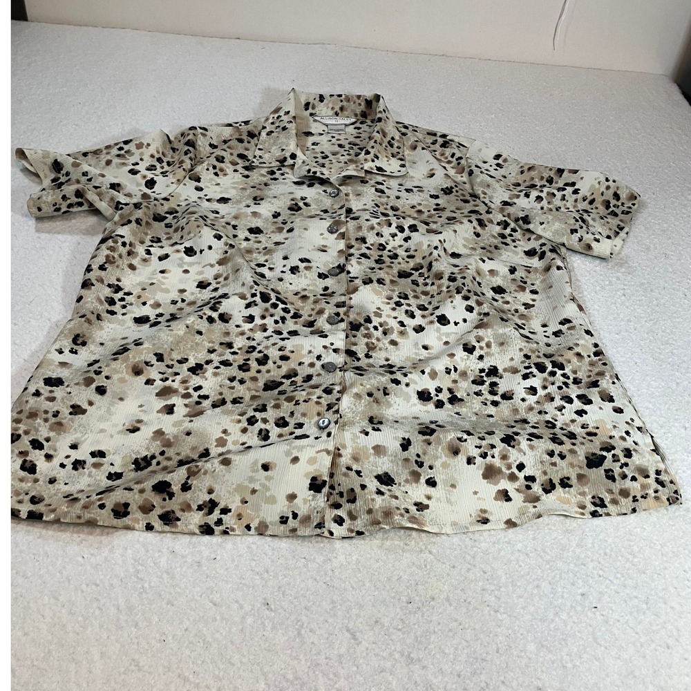Allison Daley Floral Button Down Shirt Womens 16M Short Sleeve Neutral Blouse